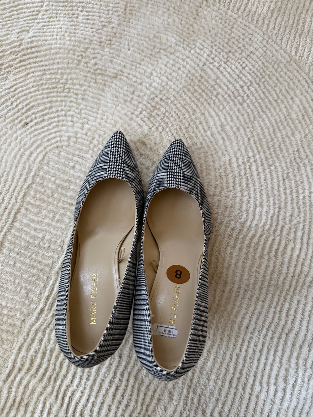 Marc Fisher Black & White Plaid Pointed-Toe Flats